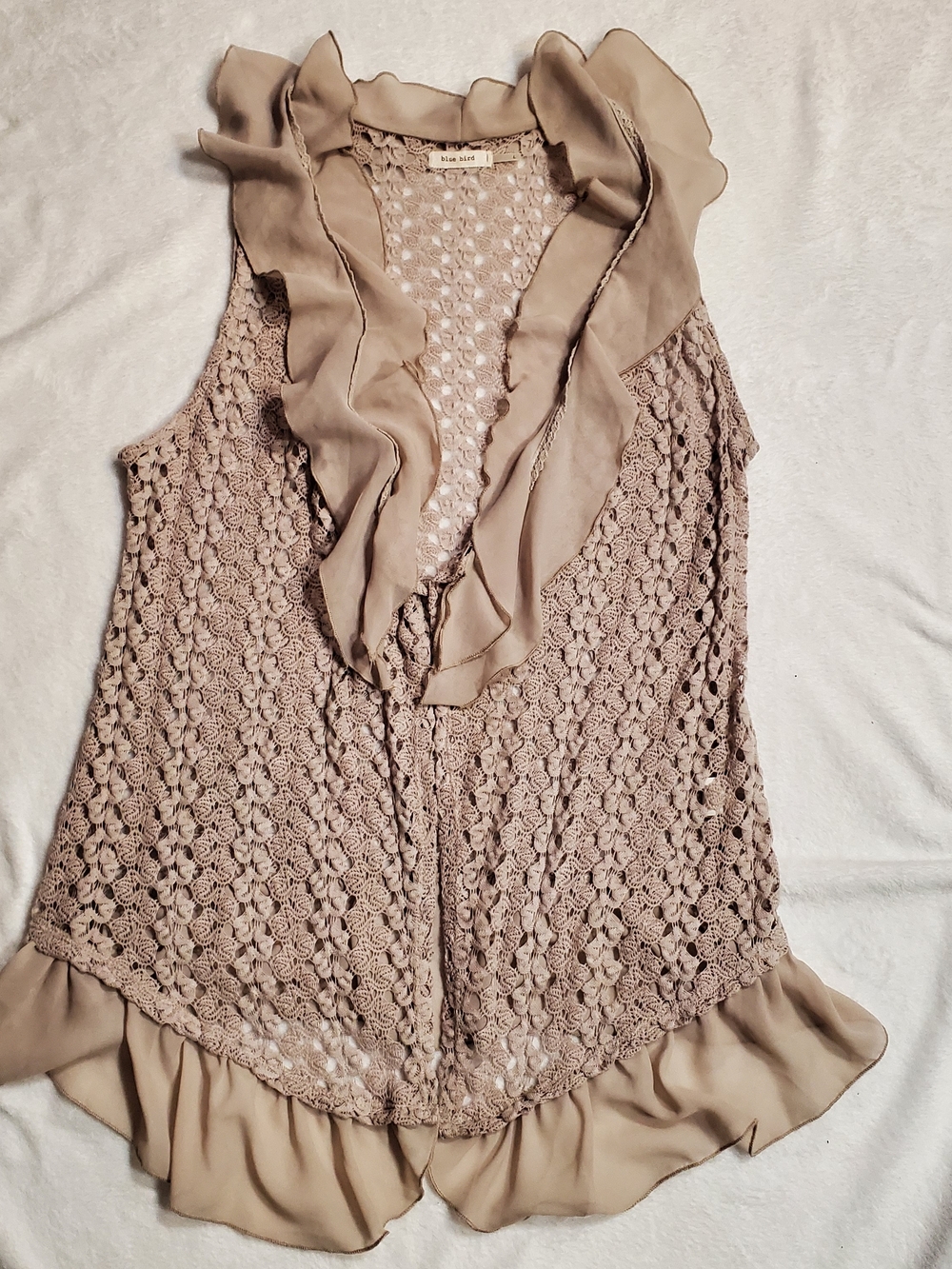 Blue Bird Beige Crochet Ruffle Camisole